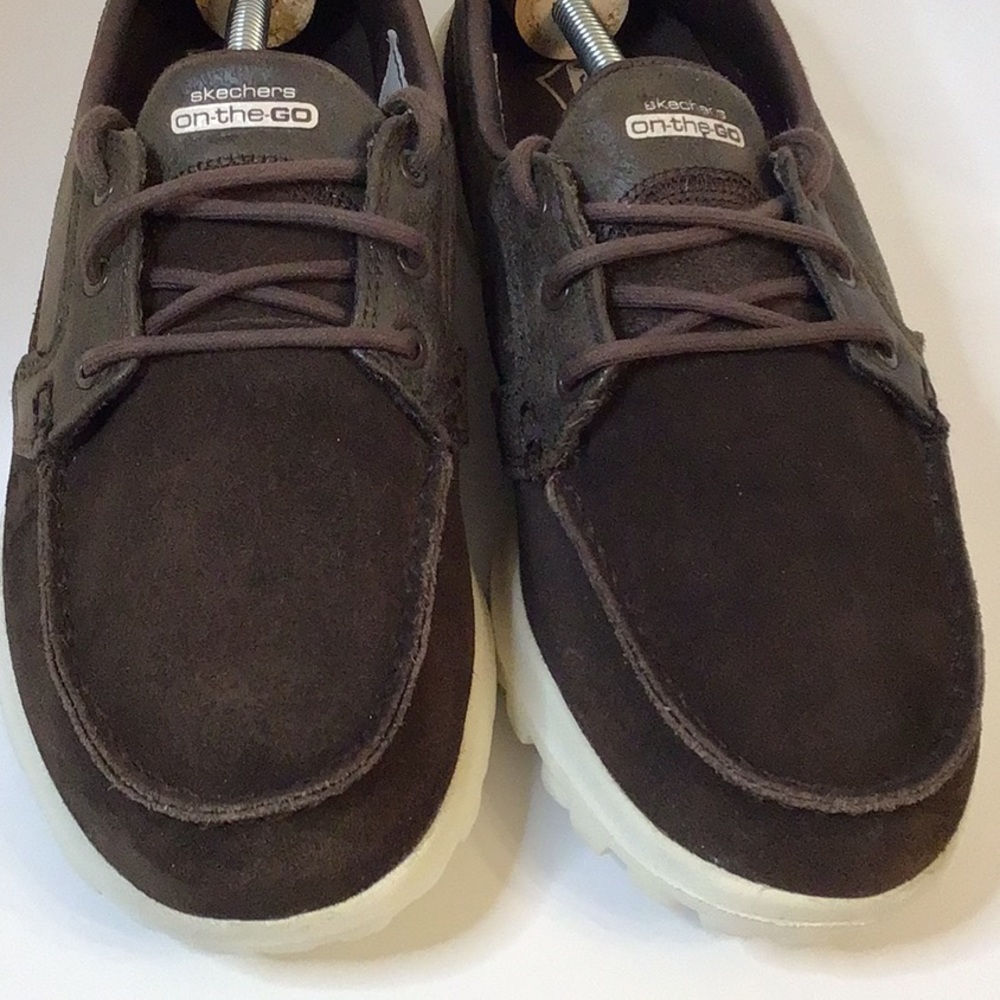 SKECHERS GOGO MAT BROWN LEATHER TEXTILES UPPER SHOES SZ 9 - Picture 5 of 13